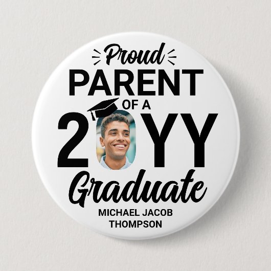 大学院誇りを持った写真モダン親白黒 缶バッジ (正面)