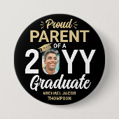 大学院誇りを持った写真親エレガントブラックと金ゴールド 缶バッジ (正面)