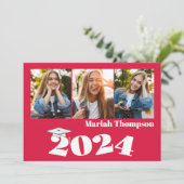 大学院赤写真コラージュシンプルタイポグラフィ 招待状 (スタンド正面)