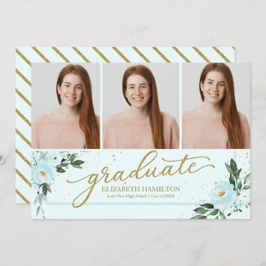 大学院赤面ティール（緑がかった色）卒業発表3 Photo 案内状 (正面/裏面)