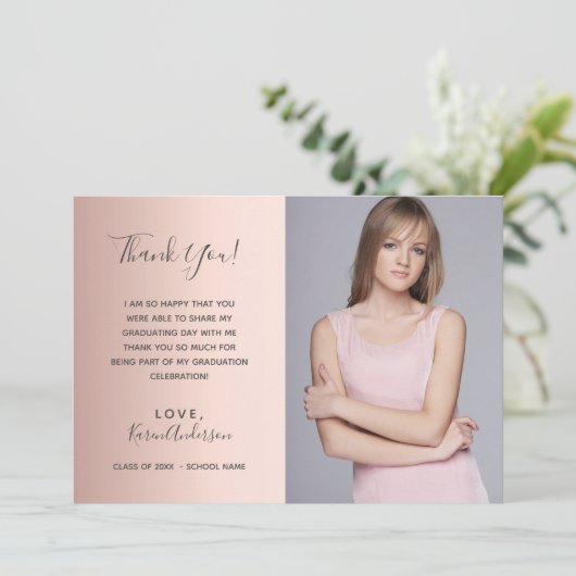 大学院赤面バラ金ゴールド感謝してい写真 招待状 (スタンド正面)