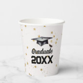 大学院金ゴールドグリッタースター紙吹雪卒業キャップ 紙コップ (裏面)