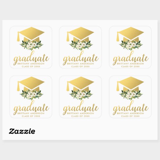 大学院金ゴールドグリーンウォーター色フローラ スクエアシール (シート)