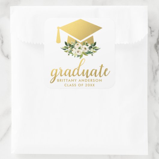 大学院金ゴールドグリーンウォーター色フローラ スクエアシール (バッグ)