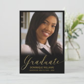 大学院金ゴールドスクリプトフォトブラックフレーム 案内状 (スタンド正面)