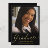 大学院金ゴールドスクリプトフォトブラックフレーム 案内状 (正面/裏面)