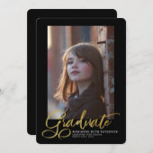 大学院金ゴールドスクリプト写真卒業発表 招待状 (正面/裏面)