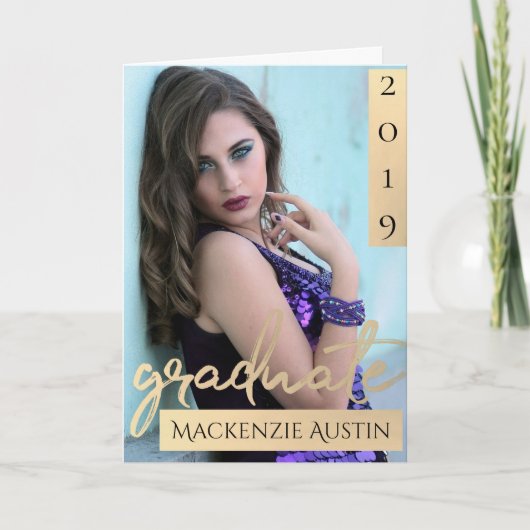 大学院金ゴールドスクリプト |グラーエレガントド写真画像 サンキューカード (正面)