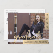 大学院金ゴールドスクリプト |卒業エレガント写真 インビテーションポストカード (正面/裏面)