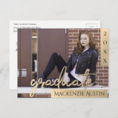 大学院金ゴールドスクリプト |卒業エレガント写真 ポストカード (正面/裏面)