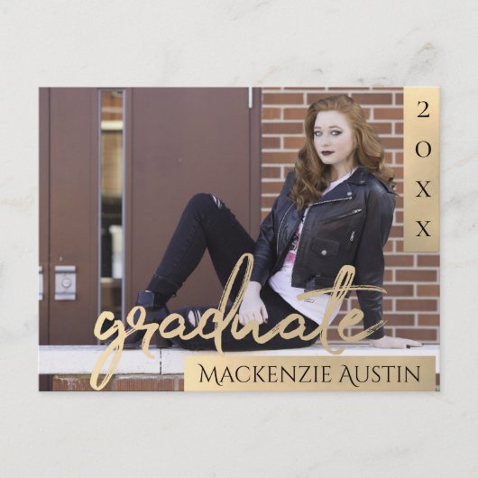 大学院金ゴールドスクリプト |卒業エレガント写真 ポストカード (正面)