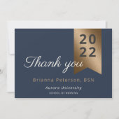 大学院金ゴールドネイビーフェイクフォイルフラットサンキューカード サンキューカード (正面)