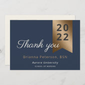大学院金ゴールドネイビーフェイクフォイルフラットサンキューカード サンキューカード (正面/裏面)