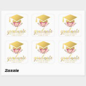 大学院金ゴールドピンク水彩フローラ スクエアシール (シート)