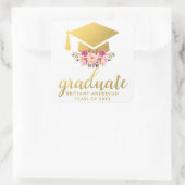 大学院金ゴールドピンク水彩フローラ スクエアシール (バッグ)