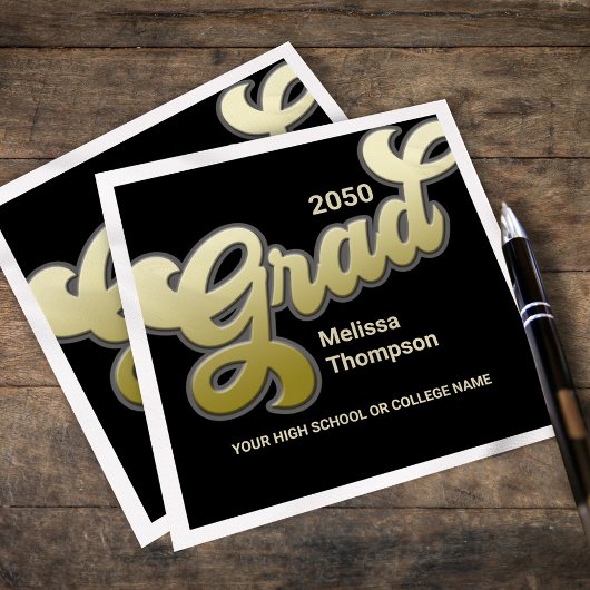 大学院金ゴールドブラックタイポグラフィシンプルカスタム スタンダードカクテルナプキン