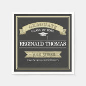 大学院金ゴールドブラックヴィンテージバナーMortarboard スタンダードカクテルナプキン (正面)