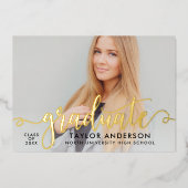 大学院金ゴールドモダン台本卒業写真 箔招待状 (正面)