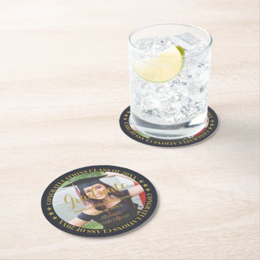 大学院金ゴールド写真丸紙コースター ラウンドペーパーコースター (インサイチュ)