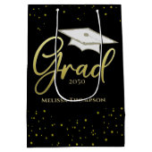 大学院金ゴールド卒業スクリプトキャップシンプル ミディアムペーパーバッグ (裏面)