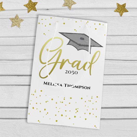 大学院金ゴールド卒業スクリプトキャップ ミディアムペーパーバッグ