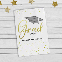 大学院金ゴールド卒業スクリプトキャップ ミディアムペーパーバッグ