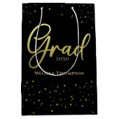 大学院金ゴールド卒業スクリプトブラック ミディアムペーパーバッグ (正面)