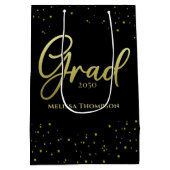 大学院金ゴールド卒業スクリプトブラック ミディアムペーパーバッグ (裏面)