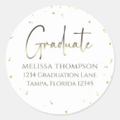 大学院金ゴールド紙吹雪差出人住所ラベル ラウンドシール (正面)