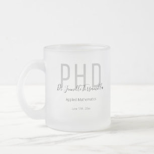 大学院黒グレー日付名学位PhD フロストグラスマグカップ