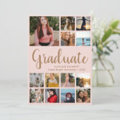 大学院13フォトコラージピンク&金ゴールド卒業 案内状 (スタンド正面)