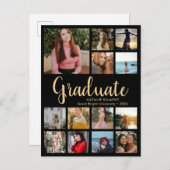 大学院13フォトコラージブラック&金ゴールド卒業 案内ポストカード (正面/裏面)