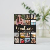 大学院13フォトコラージブラック&金ゴールド卒業 案内ポストカード (スタンド正面)