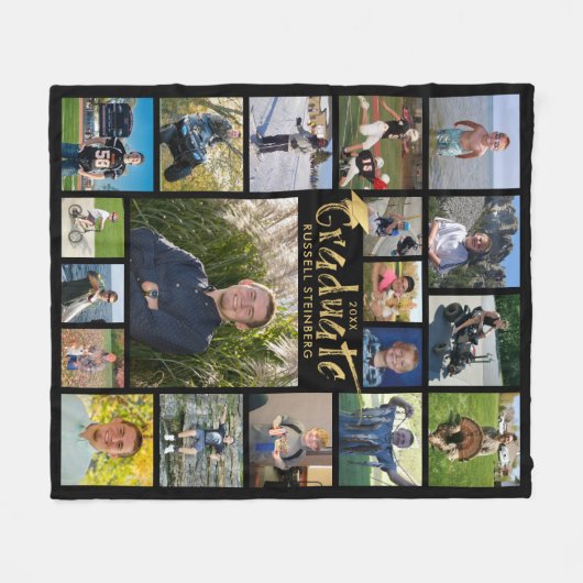 大学院19写真金ゴールドブラシタイポグラフィあなたの色 フリースブランケット (正面(横))