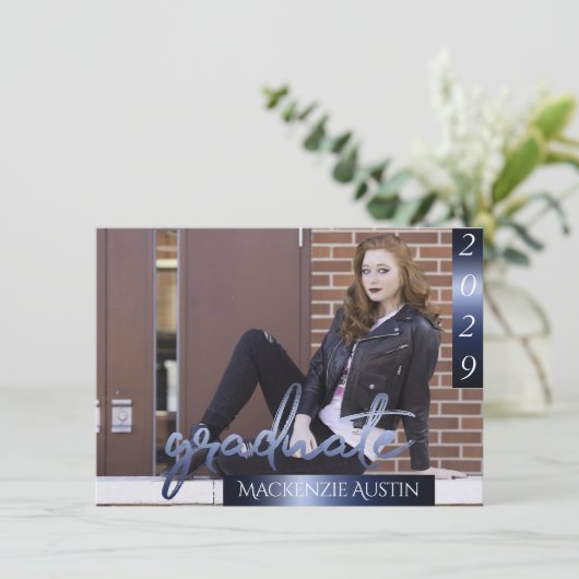 大学院2の写真 |ネイビースクリプトダークブルーのキープサケ 招待状 (スタンド正面)