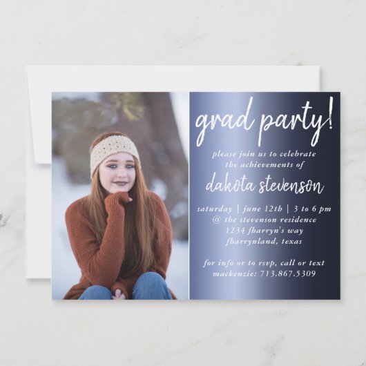 大学院2の写真 |ネイビースクリプトダークブルーのキープサケ 招待状 (裏面)