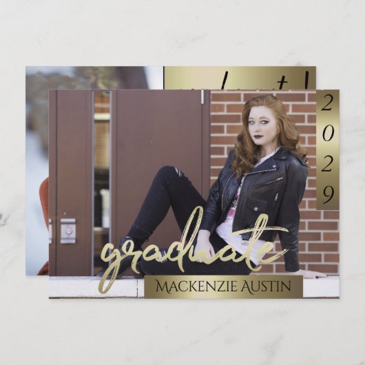 大学院2の写真 |金ゴールドスクリプトエレガントのグラード 招待状 (正面/裏面)