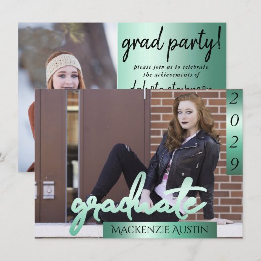 大学院2の写真 | Mint Light Green Brush Keepsake 招待状 (正面/裏面)