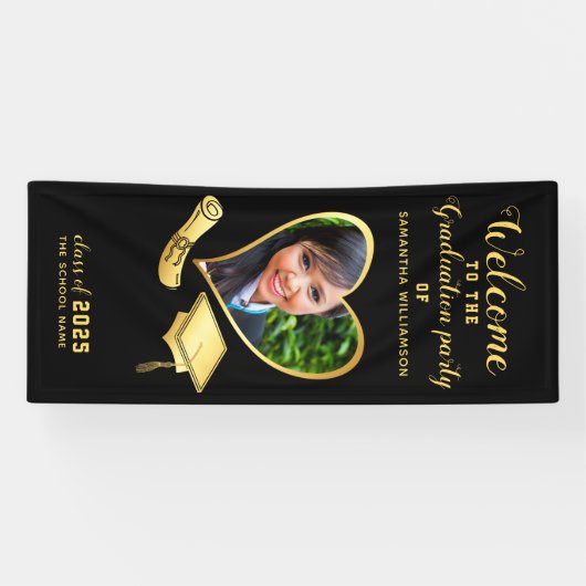 大学院2025年黒金ゴールド卒業へようこそ 横断幕 (横)