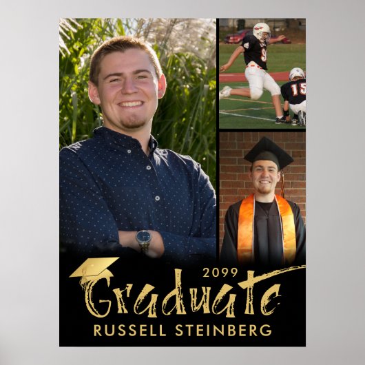 大学院3写真金ゴールドブラシタイポグラフィ ポスター (正面)