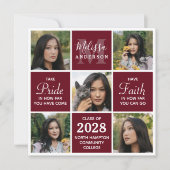 大学院5フォトコラージュBurgundy卒業証書 招待状 (正面)