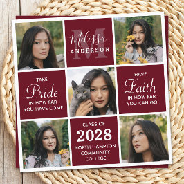 大学院5フォトコラージュBurgundy卒業証書 招待状