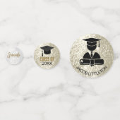 大学院 – 金ゴールドおよびホワイトグリッター紙吹雪 コンフェッティ (正面)