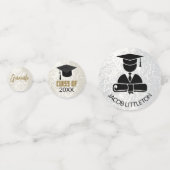 大学院 – 金ゴールドおよびホワイトグリッター紙吹雪 コンフェッティ (裏面)