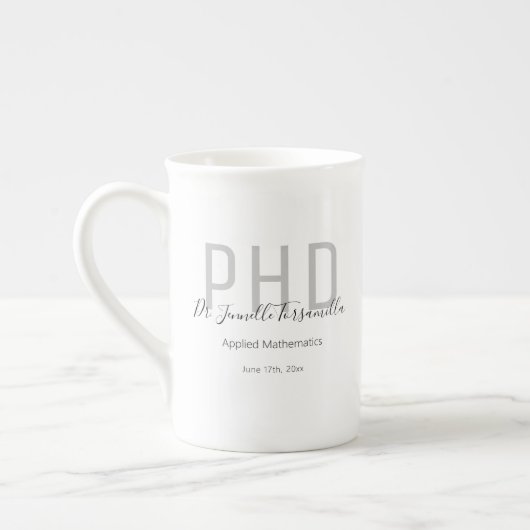 大学院Keepsake Black Gray Name Degree PhD ボーンチャイナマグカップ (左)