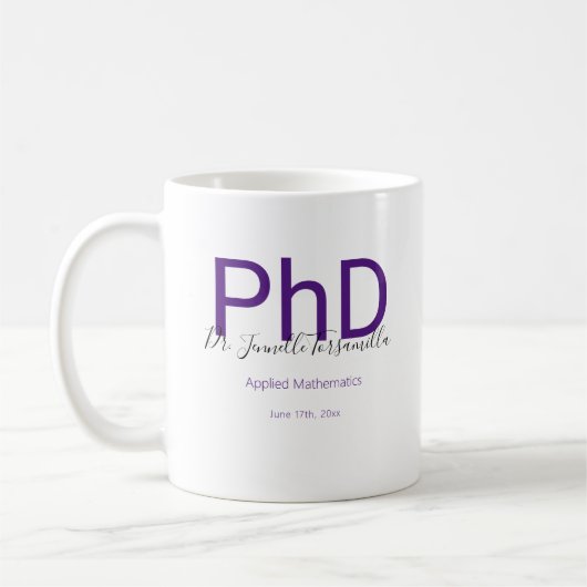 大学院Keepsake Black Purple Name PhD卒業 コーヒーマグカップ (左)