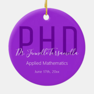 大学院Keepsake Purple White Name Degree PhD セラミックオーナメント