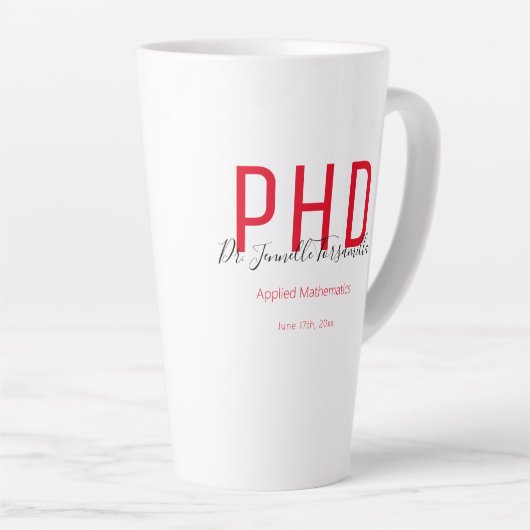 大学院Keepsake Red Black Name Degree PhD カフェラテマグ (右アングル)