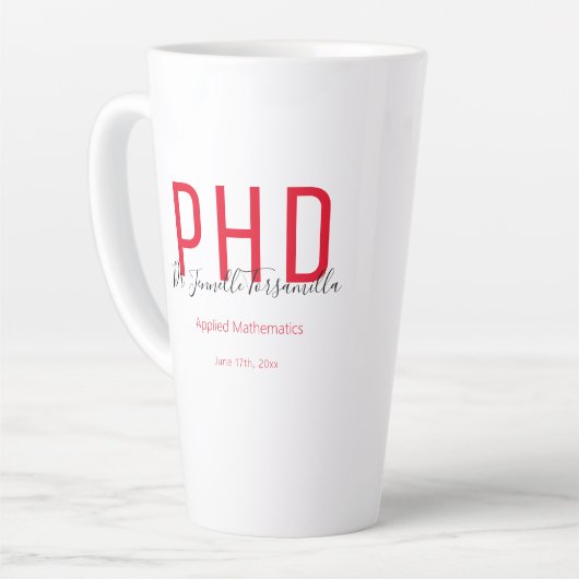 大学院Keepsake Red Black Name Degree PhD カフェラテマグ (左アングル)
