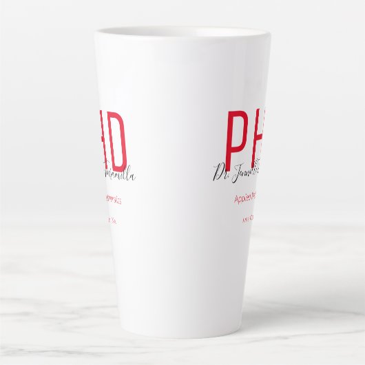 大学院Keepsake Red Black Name Degree PhD カフェラテマグ (正面)